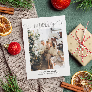Modern hart Zilver Vrolijk Script Foto Kerstmis Feestdagenkaart