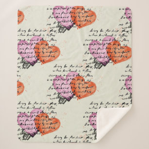 Modern Hartpatroon met Script Achtergrond (12) Sherpa Deken