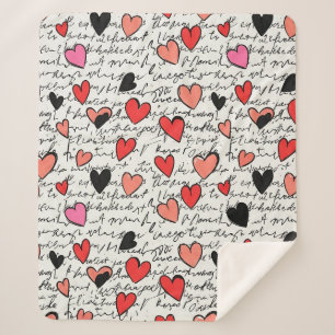 Modern Hartpatroon met Script Achtergrond (15) Sherpa Deken
