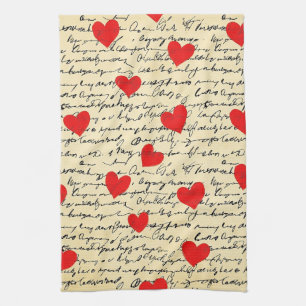 Modern Hartpatroon met Script Achtergrond (17) Theedoek