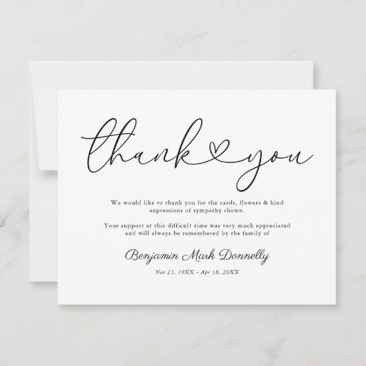 Modern hartscript begrafenis bedankt Opmerking (Voorkant)