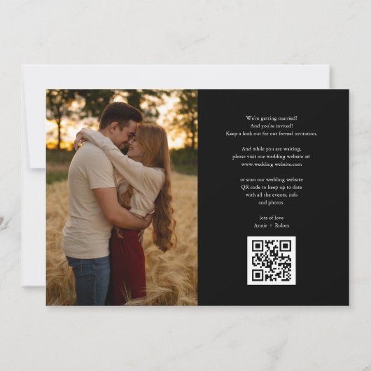 Modern hartscript foto bruiloft QR-code Save The Date (Achterkant)