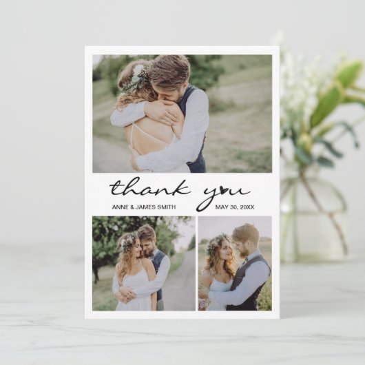Modern hartscript fotocollage bewerkbare bericht bedankkaart (Staand voorkant)