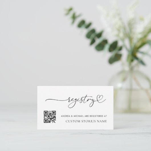 Modern Hartscript Minimale QR Code Gift Registry Informatiekaartje (Staand voorkant)