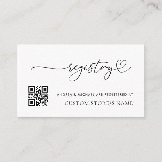 Modern Hartscript Minimale QR Code Gift Registry Informatiekaartje (Voorkant)
