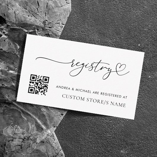 Modern Hartscript Minimale QR Code Gift Registry Informatiekaartje