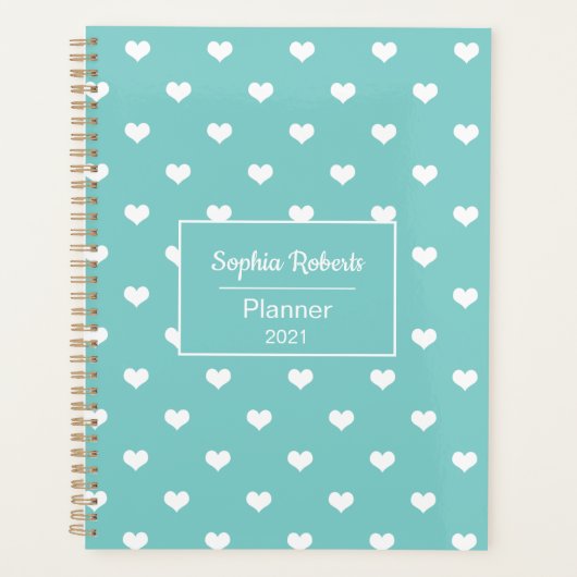 Modern hartspatroon turquoise gepersonaliseerd planner (Voorkant)