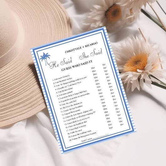 Modern He dit qu'elle a dit carte de jeu de douche