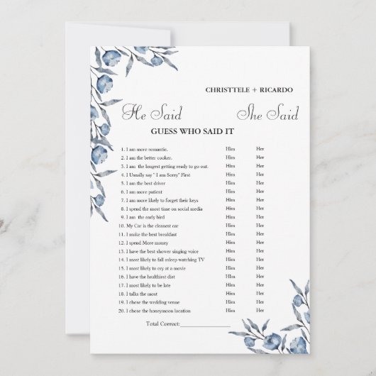 Modern He dit qu'elle a dit carte de jeu de douche (Devant)