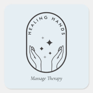 Modern Healing Hands Massage, Wellness Logo Blauw Vierkante Sticker