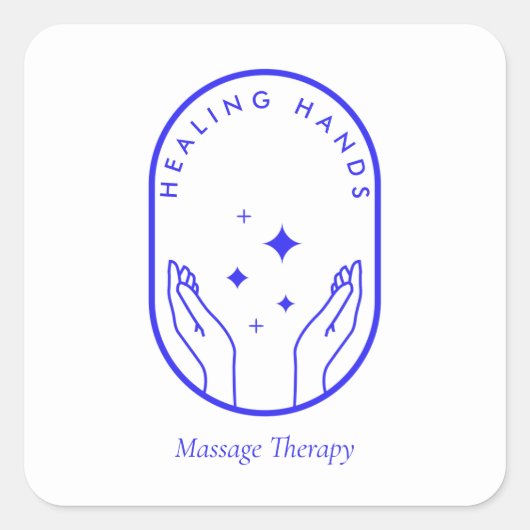 Modern Healing Hands Massages, Wellness Blauwe Log Vierkante Sticker (Voorkant)