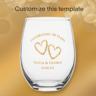 Modern Heart 40th Wedding Jubileum gepersonaliseer Wijnglas Zonder Voet