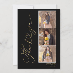 Modern Heart Black Gold Afstuderen Hartelijk dank Bedankkaart