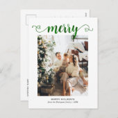 Modern Heart Gold Merry Script Foto Kerstmis Feestdagenkaart (Voorkant / Achterkant)