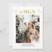 Modern Heart Gold Merry Script Foto Kerstmis Feestdagenkaart (Voorkant)