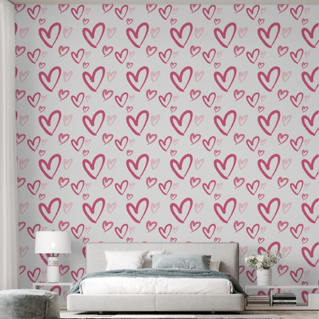 Modern Heart Pattern Pink Behang (Slaapkamer)