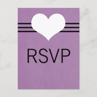 Modern Heart RSVP Briefkaart, Paars Uitnodiging Briefkaart