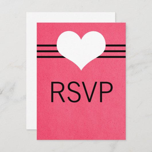 Modern Heart RSVP Briefkaart, Roze Uitnodiging Briefkaart (Voorkant / Achterkant)