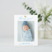Modern Heart  Script Custom Newborn Baby Photo  Bedankkaart (Staand voorkant)
