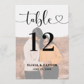 Modern Heart Script Trouwfoto Tafelnummer (Voorkant)
