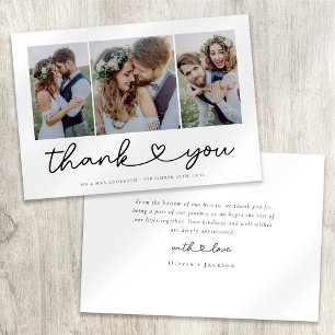 Modern Heart Script Weduwfoto Collage Bedankkaart