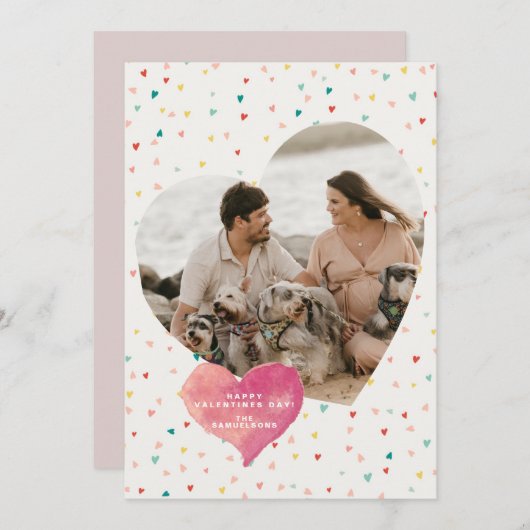 Modern Heart Shaped Photo Happy Valentine Day Ho Feestdagenkaart (Voorkant / Achterkant)