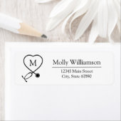 Modern Heart Stethoscope Monogram Return Address Etiket (Insitu)