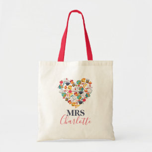Modern Heart Teacher Typography Canvas tas