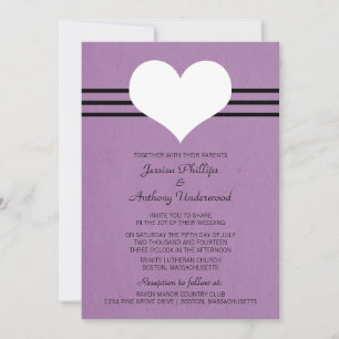 Modern Heart Wedding Invite, Paars Kaart