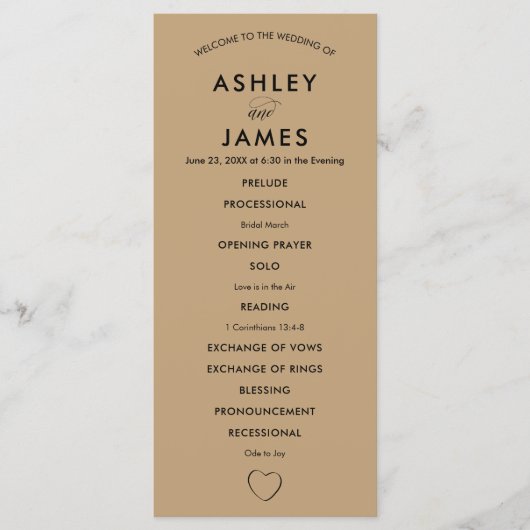 Modern Heart Wedding Programma voor Ceremonie (Voorkant)