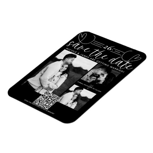 Modern Hearts Black & White Chic Bewaar de datum Magneet (Linkerzijde)