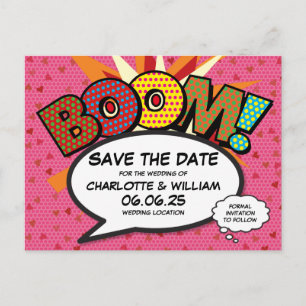 Modern Hearts Confetti Comic Wedding Save the Date Aankondigingskaart