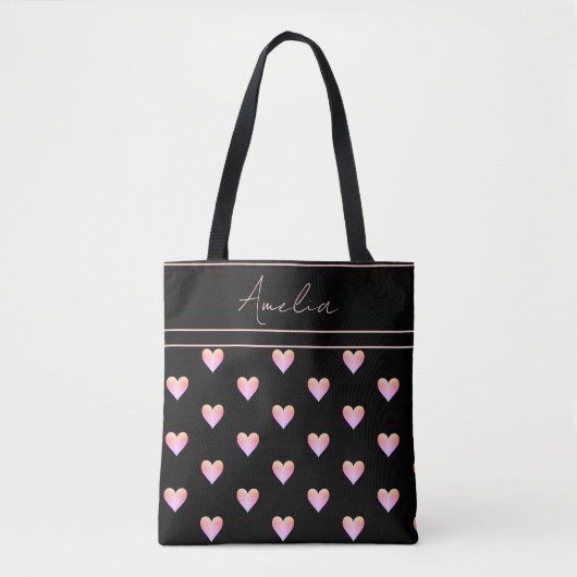 Modern Hearts Pattern Zwart Roze Gepersonaliseerd Draagtas (Voorkant)