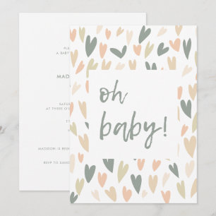 Modern Hearts Sage Genderneutraal Baby shower Kaart