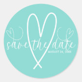Modern Hearts Turquoise Blauw Groen Save the Date Ronde Sticker (Voorkant)