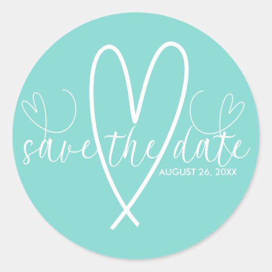 Modern Hearts Turquoise Blauw Groen Save the Date Ronde Sticker (Voorkant)