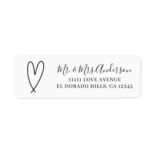Modern Hearts Zwart en Wit Minimalistische Bruilof Etiket (Voorkant)