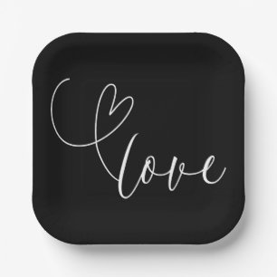 Modern Hearts Zwart & Wit Liefde Minimal Huwelijk Papieren Bordje