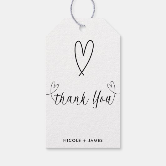Modern Hearts Zwart & Wit Minimal Dank u Cadeaulabel (Achterkant)