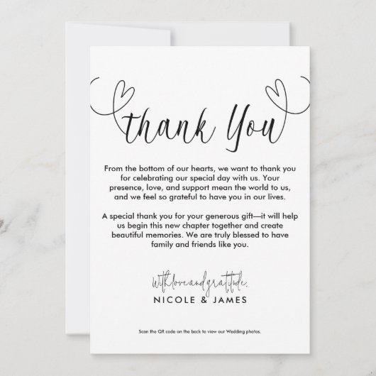 Modern Hearts Zwart & Wit Minimal Dank u Kaart (Voorkant)