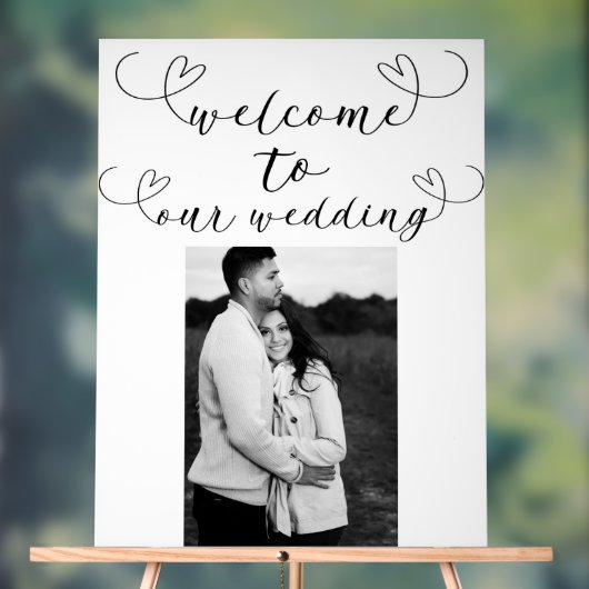 Modern Hearts Zwart Wit Minimal Wedding Welkom Acryl Bord (Neutraal)