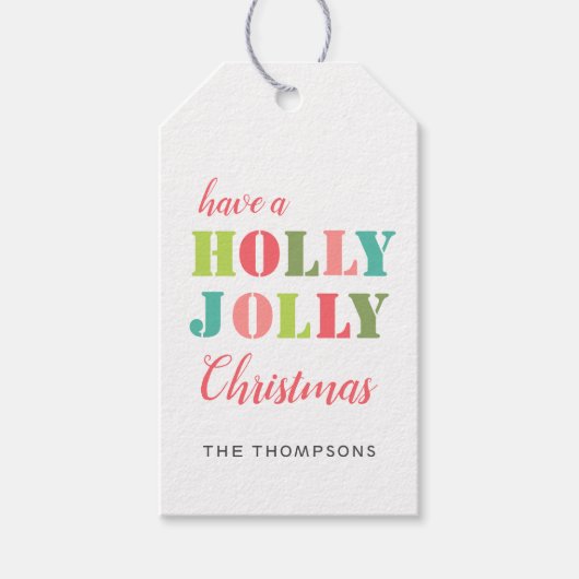 Modern hebben een Holly Jolly Kerstkleurig Cadeaulabel (Voorkant)