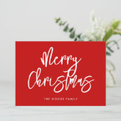 Modern Hedendaags Rood Vrolijk Kerstfeest Feestdagenkaart (Staand voorkant)