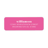 Modern heet roze eenvoudige achternaam retouradres etiket (Voorkant)
