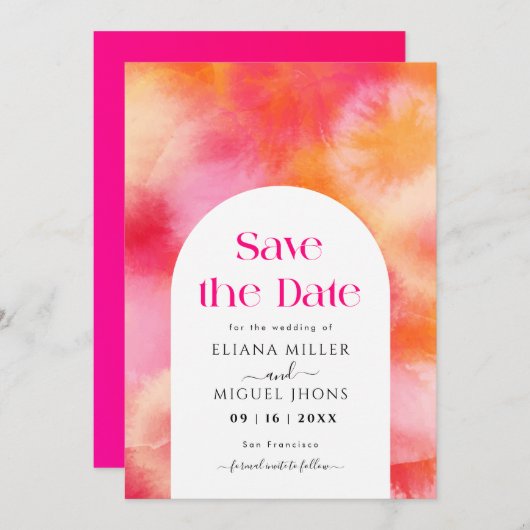 Modern heet Roze en Sinaasappel sparen de datum Br Kaart (Voorkant / Achterkant)