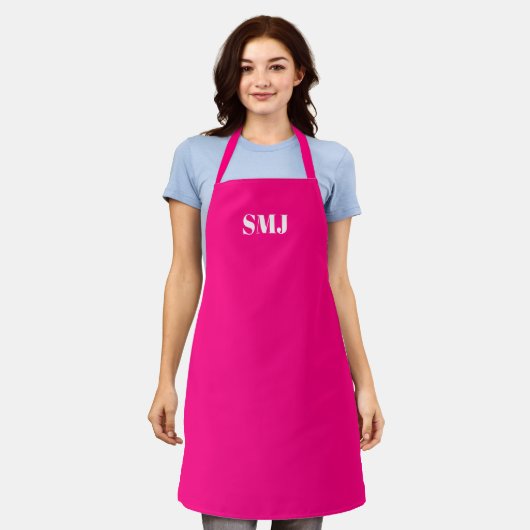 Modern heet roze fuchsia custom monogram initialen schort (Gedragen)