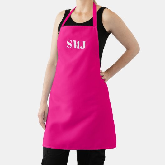 Modern heet roze fuchsia custom monogram initialen schort (Insitu)