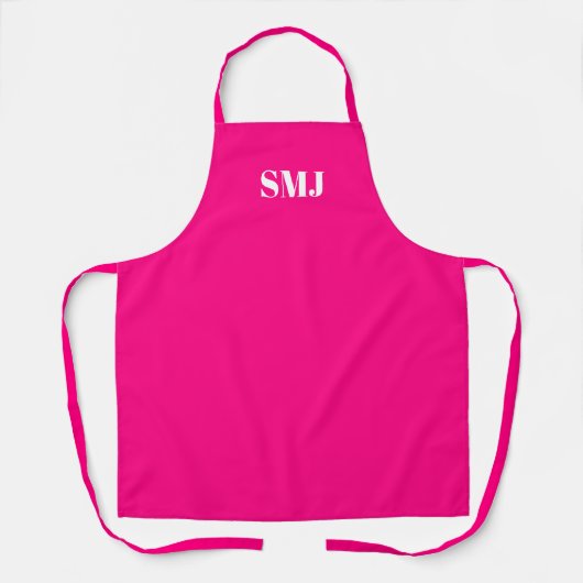 Modern heet roze fuchsia custom monogram initialen schort (Voorkant)
