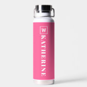 Modern Heet Roze Gepersonaliseerde Naam Monogram E Waterfles (Achterkant)