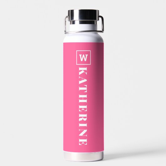 Modern Heet Roze Gepersonaliseerde Naam Monogram E Waterfles (Achterkant)